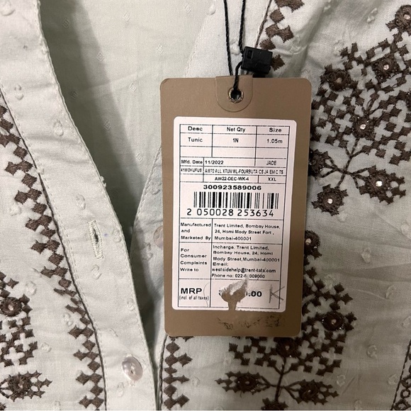 Boho Embroidered Flowy Tunic Top Size XXL Embellish 100% Cotton Blouse UTSA - Picture 8 of 14